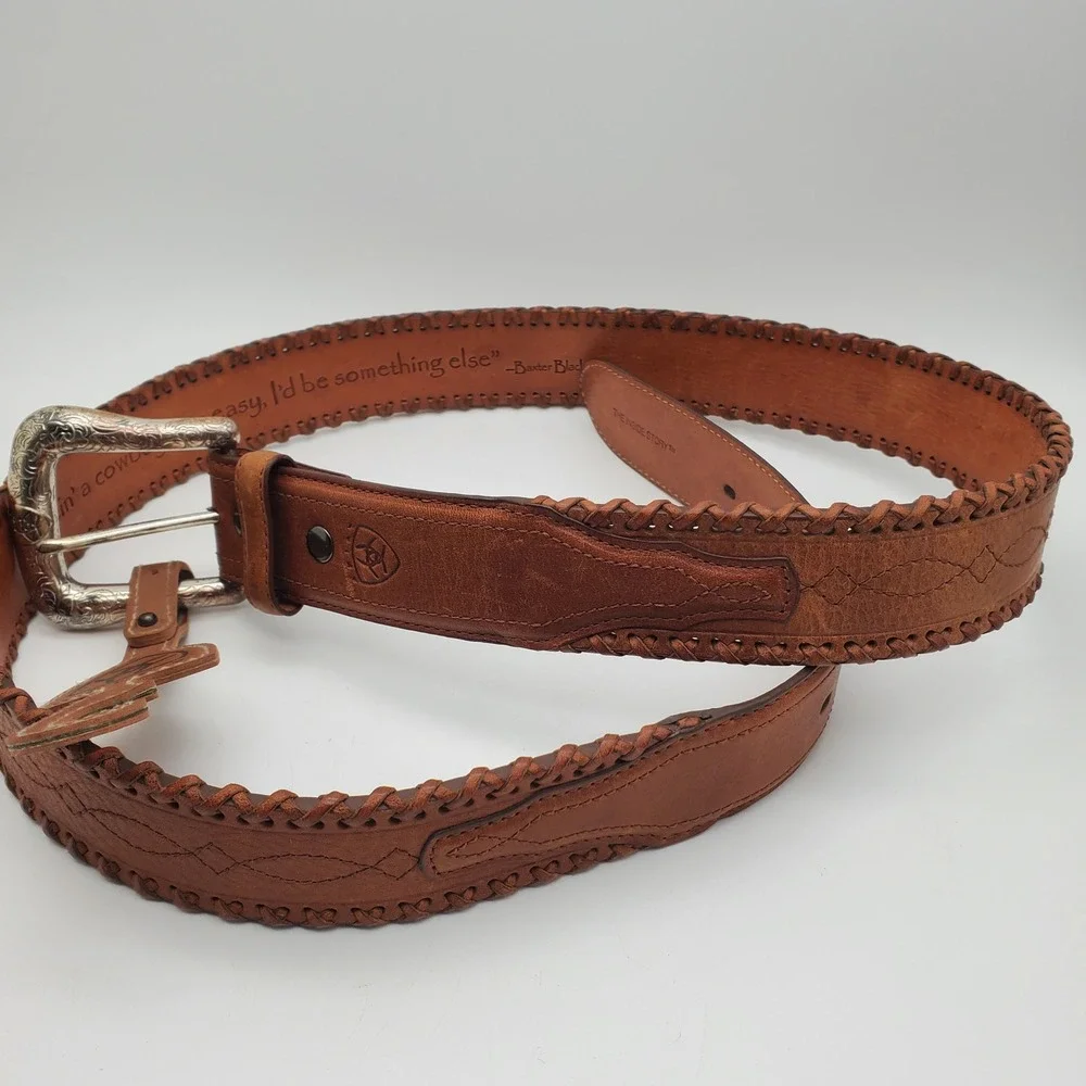 Ariat Brown Leather Belt 42 Western Silver Tone Buckle Whip Stitch Baxter Black